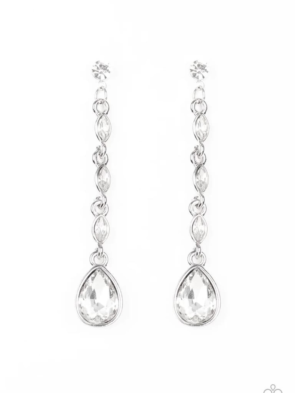 Elegant Silver Teardrop Crystal Dangle Earrings